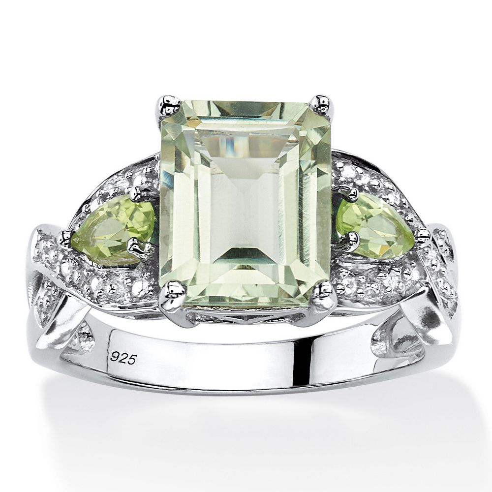 PalmBeach Jewelry 3.40 TCW Genuine Green Amethyst Ring in Platinum ...