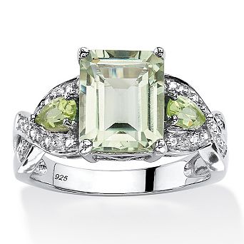PalmBeach Jewelry 3.40 TCW Genuine Green Amethyst Ring in Platinum-plated Sterling Silver