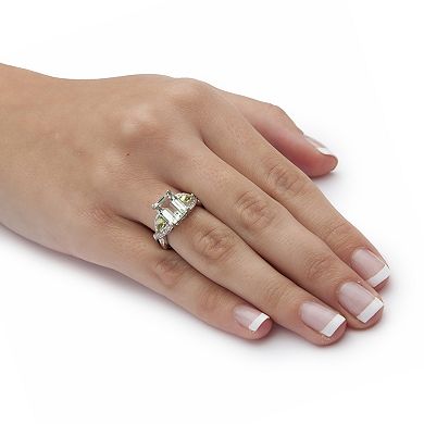 PalmBeach Jewelry 3.40 TCW Genuine Green Amethyst Ring in Platinum-plated Sterling Silver
