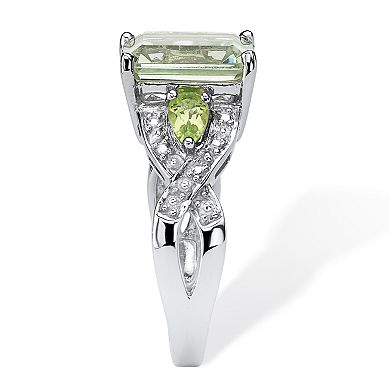 PalmBeach Jewelry 3.40 TCW Genuine Green Amethyst Ring in Platinum-plated Sterling Silver