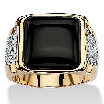 PalmBeach Jewelry Men's .72 TCW Genuine Black Onyx and CZ Cabochon Ring Yellow Gold-Plated