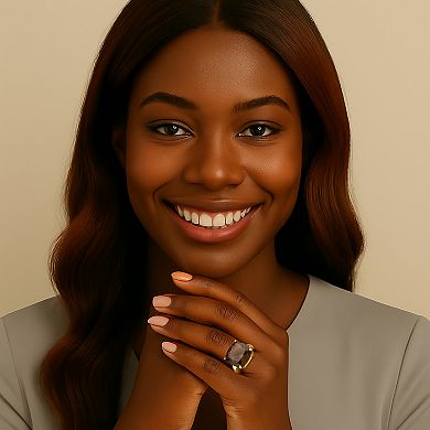 PalmBeach Jewelry Gold-Plated Multi-Faceted Smoky Quartz Ring