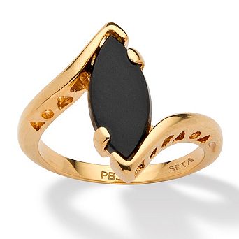 PalmBeach Jewelry Marquise-Shaped Genuine Onyx Tilted Ring
