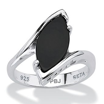 PalmBeach Jewelry Marquise-Shaped Genuine Onyx Tilted Ring