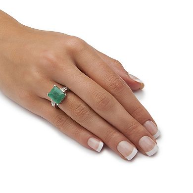 PalmBeach Jewelry 5.65 TCW Emerald-Cut Genuine Emerald & White Topaz Ring in .925 Sterling Silver