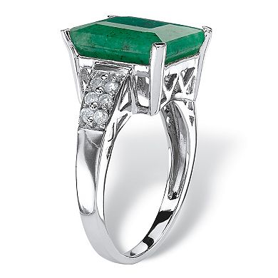 PalmBeach Jewelry 5.65 TCW Emerald-Cut Genuine Emerald & White Topaz Ring in .925 Sterling Silver