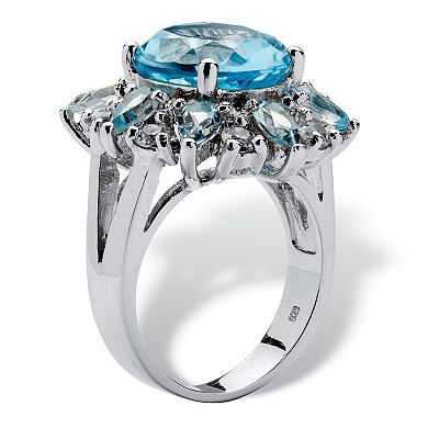 PalmBeach Jewelry 8.60 TCW Oval-Cut Genuine Blue and White Topaz Ring