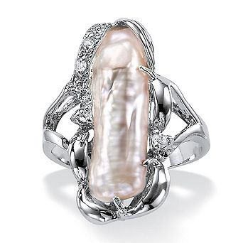 PalmBeach Jewelry Cultured Freshwater Pearl White Topaz Accented Ring .925 Sterling Silver
