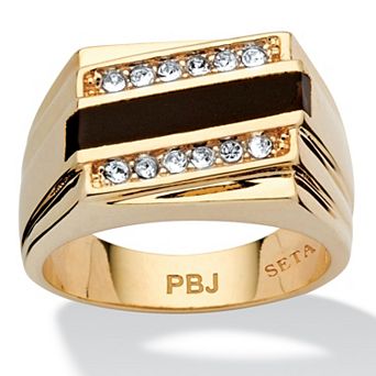 PalmBeach Jewelry Men's Emerald-Cut Genuine Onyx Crystal Accent Gold-Plated Classic Ring