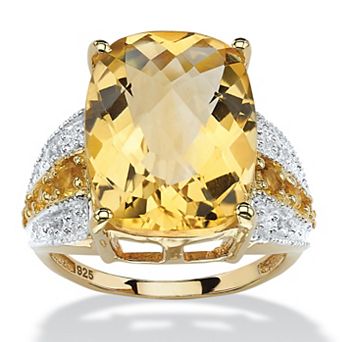 PalmBeach Jewelry 9.28 TCW Checkerboard-Cut Citrine and Topaz 14k Gold-plated Sterling Silver Ring