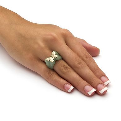 PalmBech Jewelry Genuine Jade 14k Yellow Gold Butterfly Ring