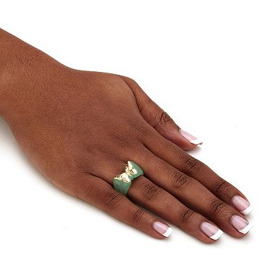 PalmBech Jewelry Genuine Jade 14k Yellow Gold Butterfly Ring