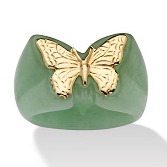 PalmBech Jewelry Genuine Jade 14k Yellow Gold Butterfly Ring