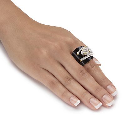PalmBeach Jewelry Genuine Black Onyx and Crystal Gold-Plated Leopard Cocktail Ring