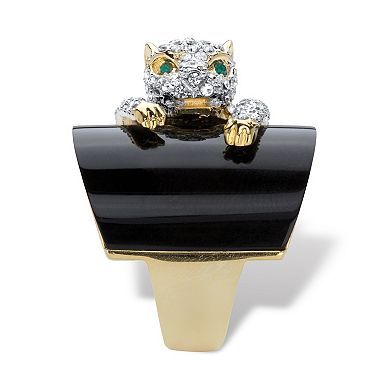 PalmBeach Jewelry Genuine Black Onyx and Crystal Gold-Plated Leopard Cocktail Ring