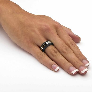 PalmBeach Jewelry Genuine Black Jade Solid 10k Yellow Gold "Greek Key" Ring