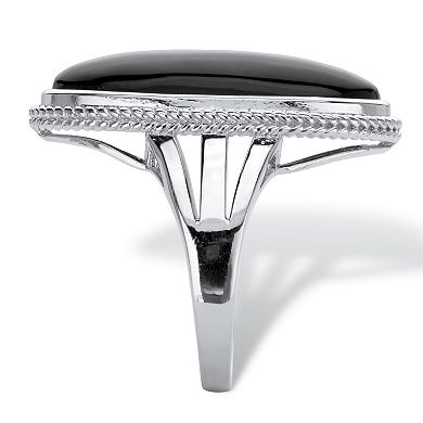 PalmBeach Jewelry Genuine Black Onyx Sterling Silver Oval Cabochon Ring