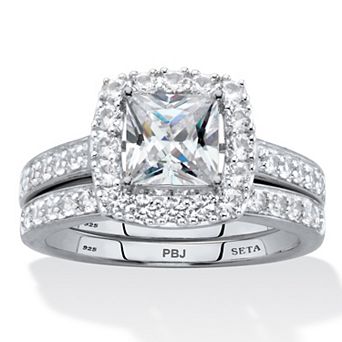 PalmBeach Jewelry 2.60 ct w Platinum-plated Silver Created White Sapphire Engagement Ring Set