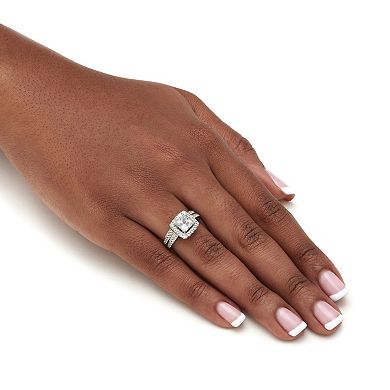 PalmBeach Jewelry 2.60 Cttw Platinum-plated Silver Created White Sapphire Engagement Ring Set