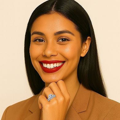 PalmBeach Jewelry 2.60 Cttw Platinum-plated Silver Created White Sapphire Engagement Ring Set