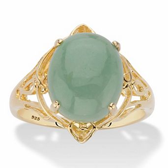 PalmBeach Jewelry Oval Genuine Green Jade 14k Gold-plated Sterling Silver Scrolled Cabochon Ring