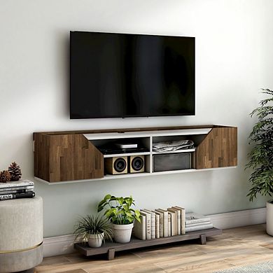 ENITIAL STAR Hart Wood 4-Shelf Floating TV Console in White