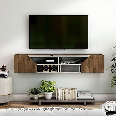 ENITIAL STAR Hart Wood 4-Shelf Floating TV Console in White