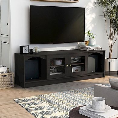 ENITIAL STAR Elm Wood TV Stand with Cable Management in Espresso
