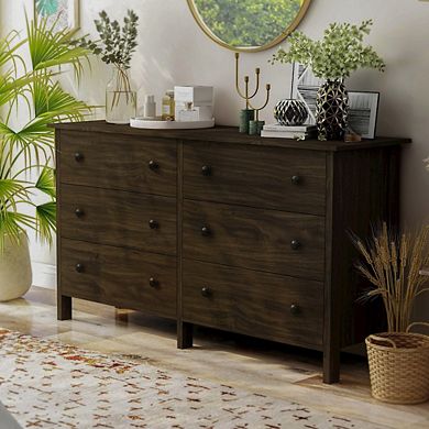 ENITIAL STAR Zillett Transitional Wood 6-Drawer Dresser in Brown Wenge