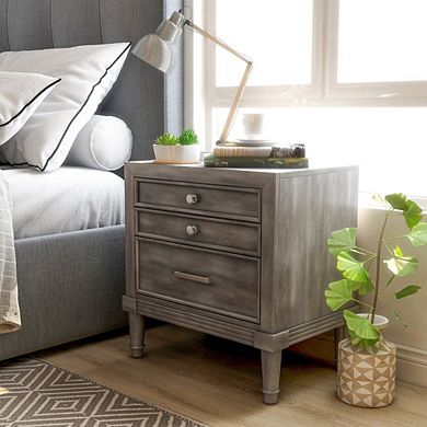 ENITIAL STAR Cartagena Solid Wood 3-Drawer Nightstand in Gray
