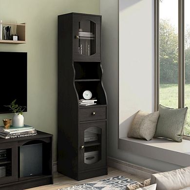 ENITIAL STAR Elm Multi-Storage Wood Tower Cabinet in Espresso
