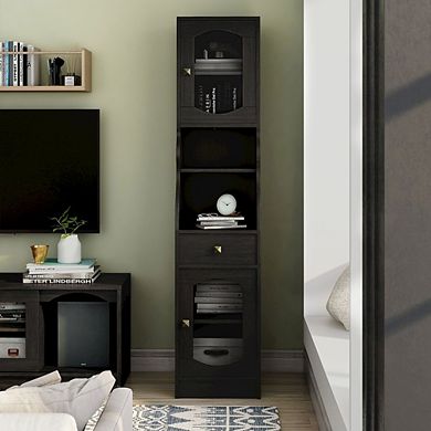 ENITIAL STAR Elm Multi-Storage Wood Tower Cabinet in Espresso