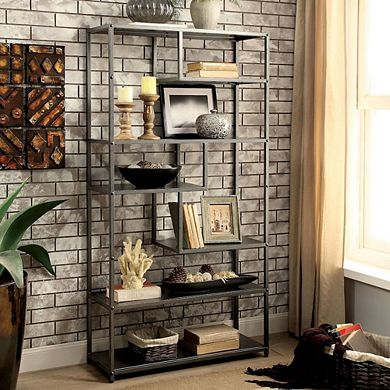 ENITIAL STAR Zin Industrial Metal 6-Shelf Bookcase in Powder Coated Gray