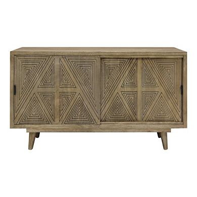 ENITIAL STAR Kanan Art Deco Solid Wood Sliding Door Buffet in Brown