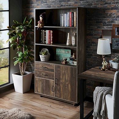 ENITIAL STAR Berto Farmhouse Wood 3-Shelf Bookcase in Reclaimed Oak