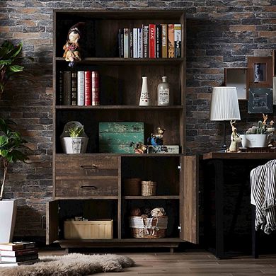 ENITIAL STAR Berto Farmhouse Wood 3-Shelf Bookcase in Reclaimed Oak
