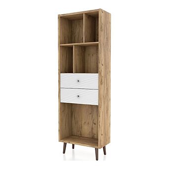 ENITIAL STAR Finn Mid-Century Modern Wood 2-Drawer Bookcase in Light Oak
