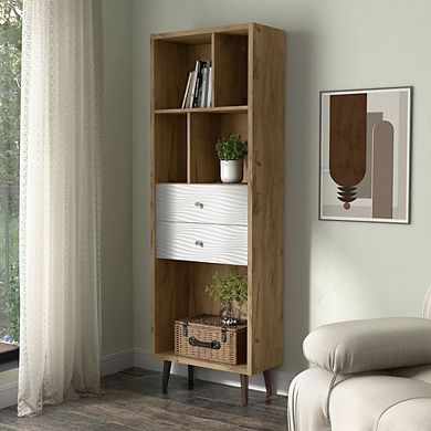 ENITIAL STAR Finn Mid-Century Modern Wood 2-Drawer Bookcase in Light Oak