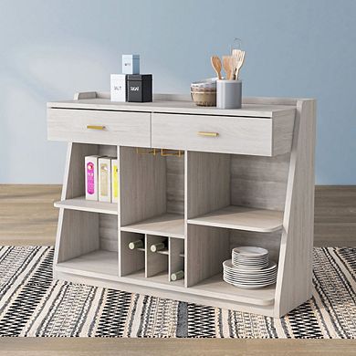 ENITIAL STAR Flyn Wood Multi-Storage Wine Cabinet in White Oak