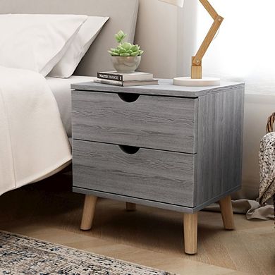 ENITIAL STAR Massenburg II 2-Drawer Wood Nightstand, Distressed Gray