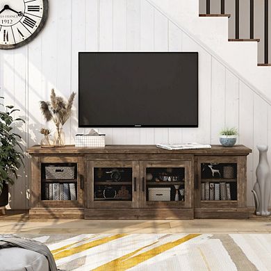 ENITIAL STAR Einez Transitional Wood 6-Shelf TV Stand in Reclaimed Oak