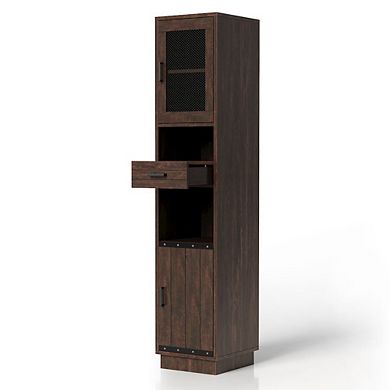 ENITIAL STAR Jax Wood Multimedia Storage Tower Cabinet in Vintage Walnut