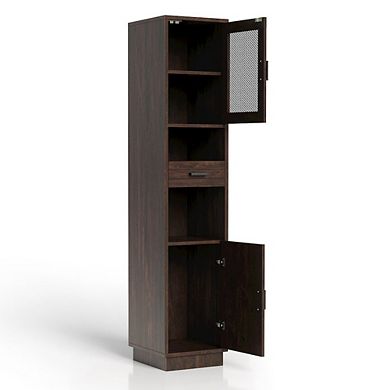 ENITIAL STAR Jax Wood Multimedia Storage Tower Cabinet in Vintage Walnut
