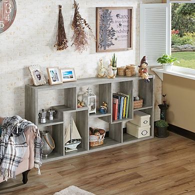 ENITIAL STAR Twain Contemporary 10-Shelf Geometric Bookcase, Vintage Gray Oak