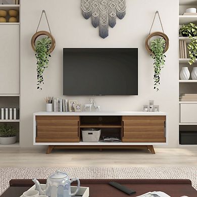 ENITIAL STAR Neva 6-Shelf Wood 63 TV Stand with Sliding Door, White
