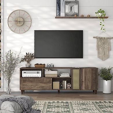 ENITIAL STAR Estel Rustic Wood Storage 70-Inch TV Stand in Reclaimed Oak