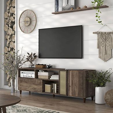 ENITIAL STAR Estel Rustic Wood Storage 70-Inch TV Stand in Reclaimed Oak