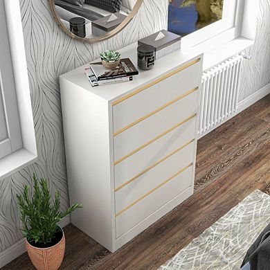 ENITIAL STAR Kaol Modern Wood 5-Drawer Chest in White