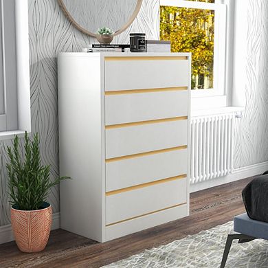 ENITIAL STAR Kaol Modern Wood 5-Drawer Chest in White