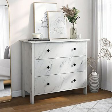 ENITIAL STAR Knott Contemporary Wood 3-Drawer Chest in White